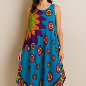 Mudd Boho Mandala Sunflower Dress Free Size | Handkerchief Hem Festival Dress